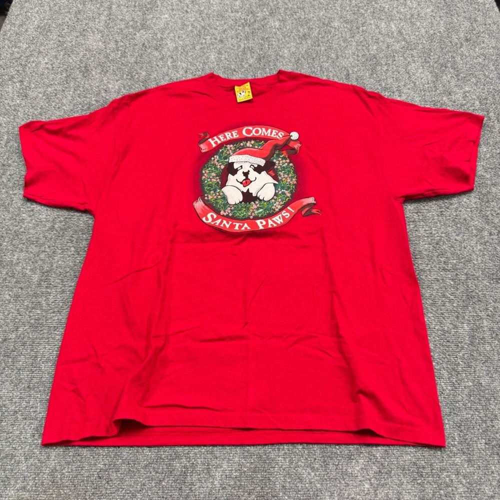 VTG Big Dogs Santa T-shirt Men's L Red Here comes Santa Paws 90s Y2K Graphic